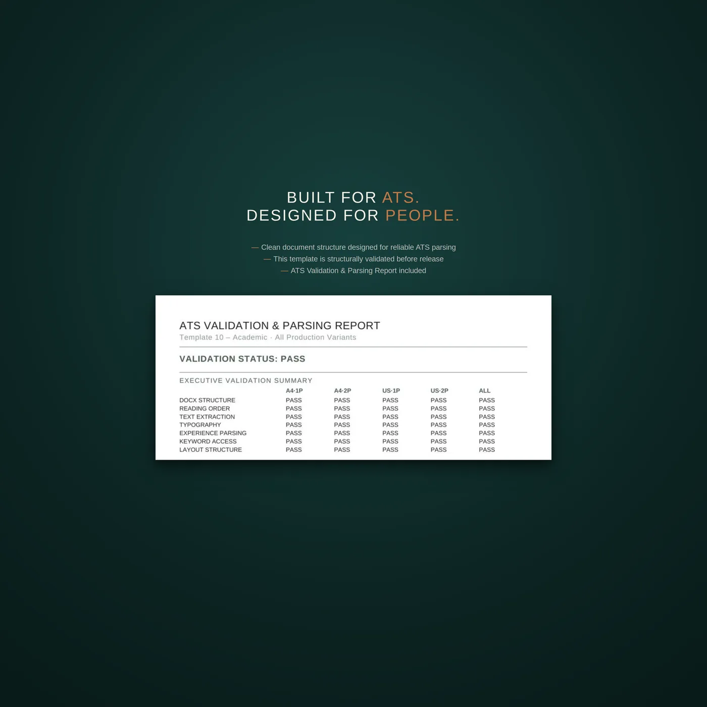 Academic résumé template — an explainer slide on how the template is structured to pass applicant tracking systems
