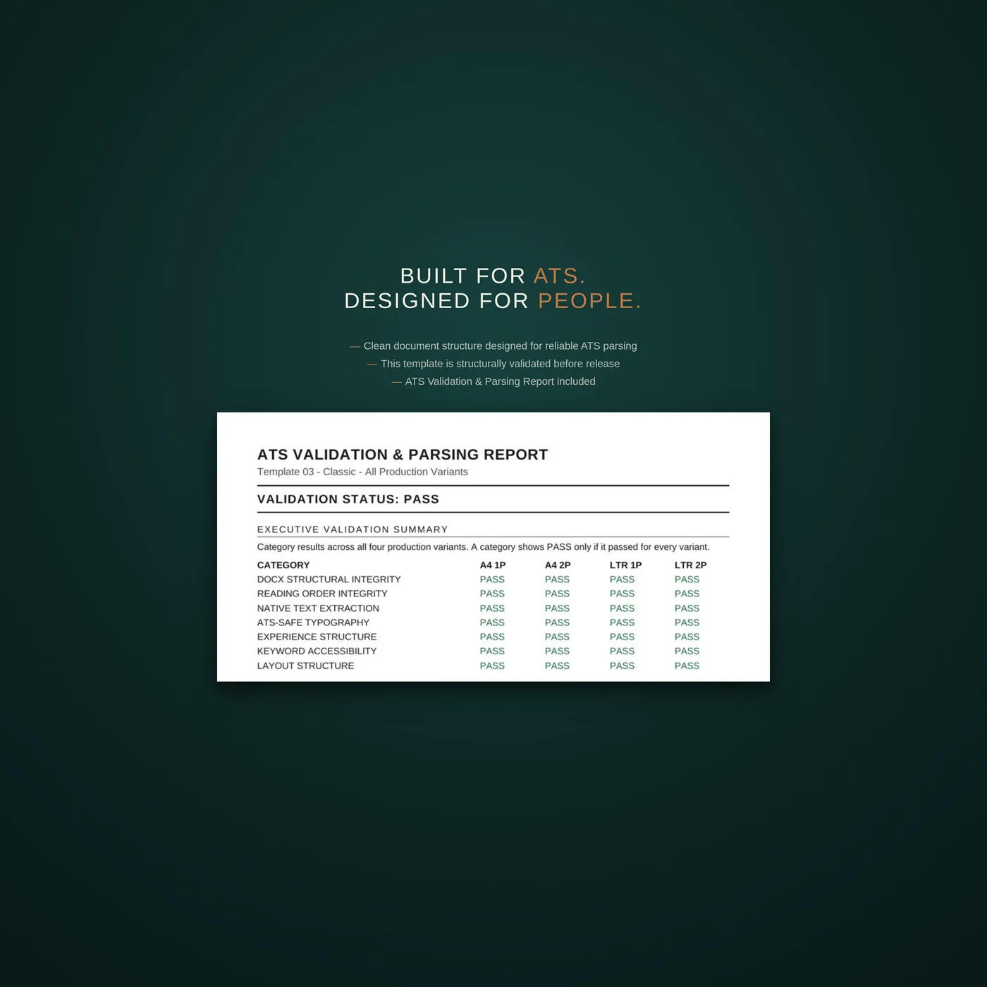 Classic résumé template — an explainer slide on how the template is structured to pass applicant tracking systems
