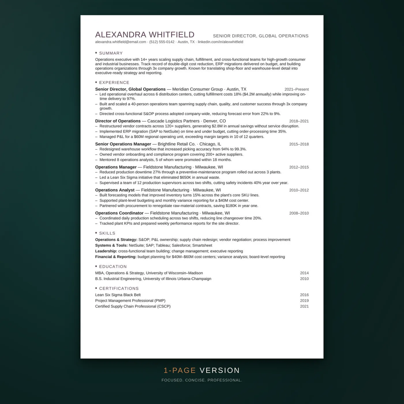 Compact résumé template — the one-page version of the résumé layout