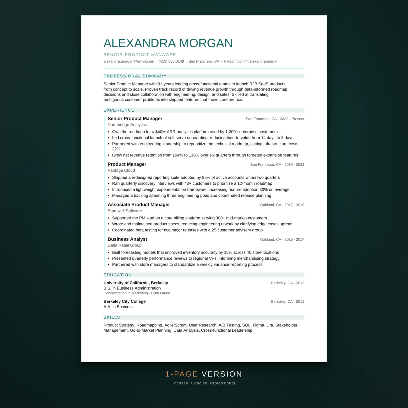 Creative résumé template — the one-page version of the résumé layout