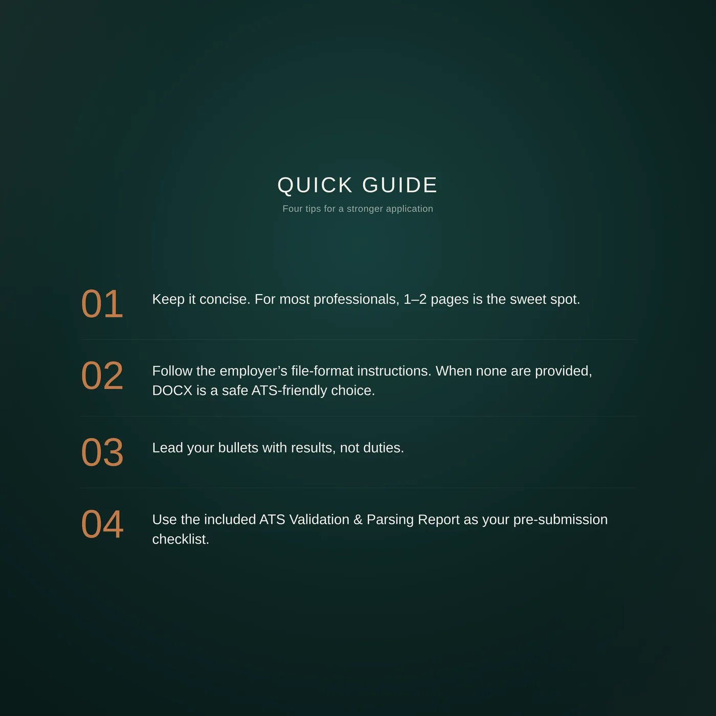 Editorial résumé template — the included quick-start setup guide