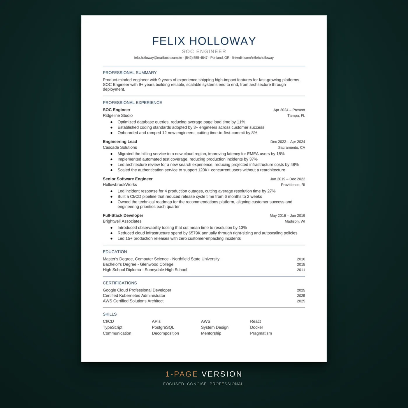 Essential résumé template — the one-page version of the résumé layout