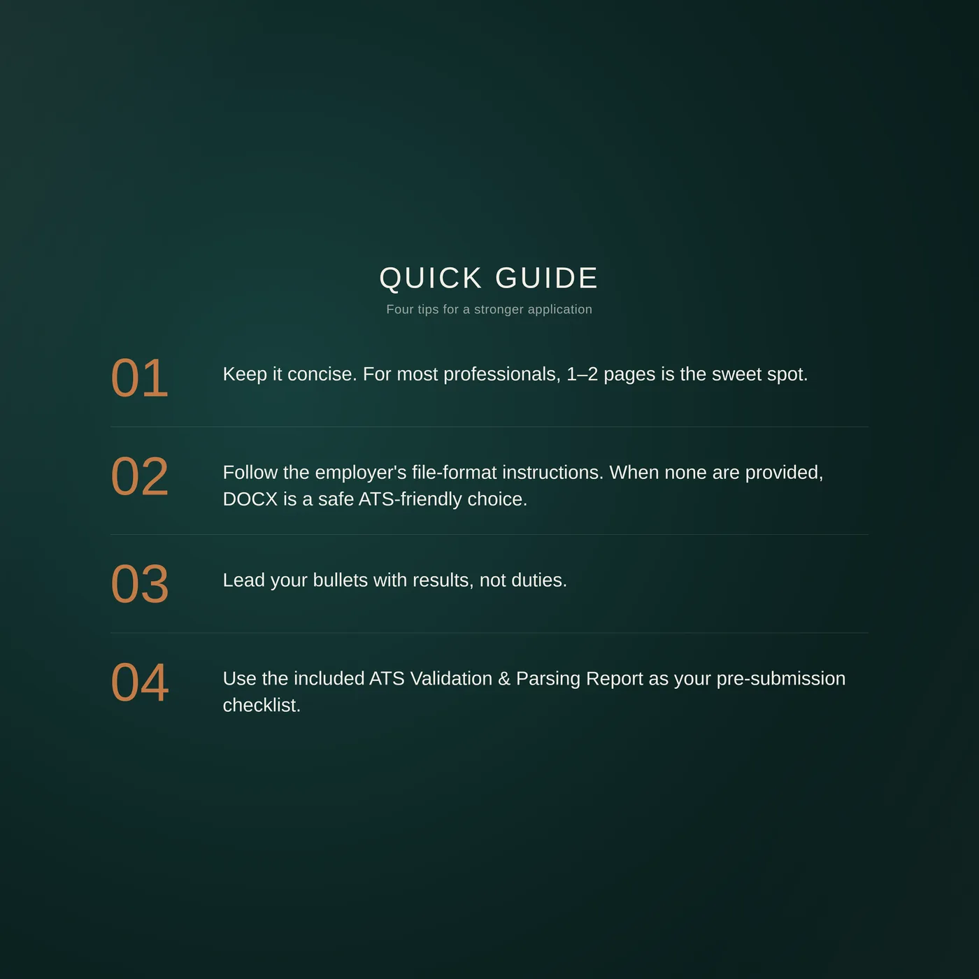 Executive résumé template — the included quick-start setup guide