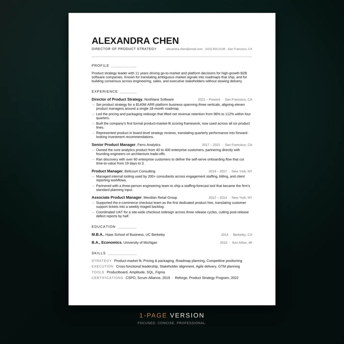 Minimal résumé template — the one-page version of the résumé layout